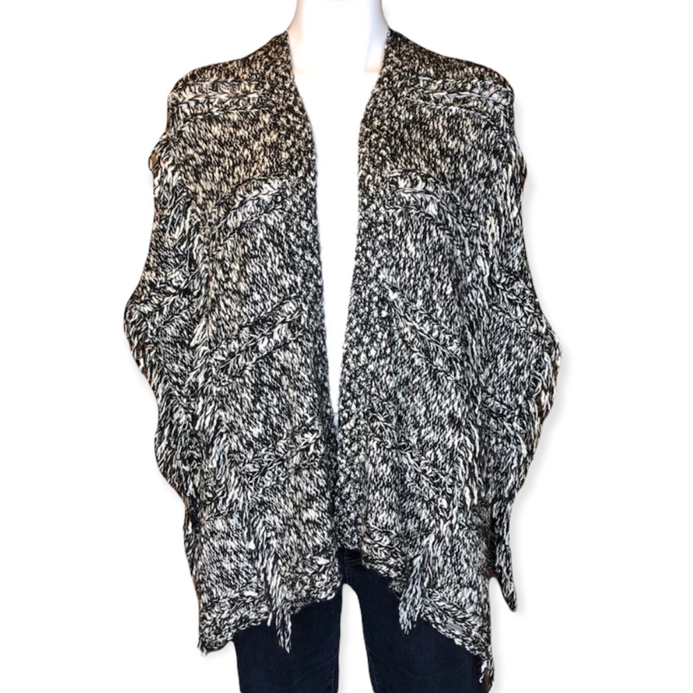 HOLLISTER Black and White Fringed Open Sweater Size XS